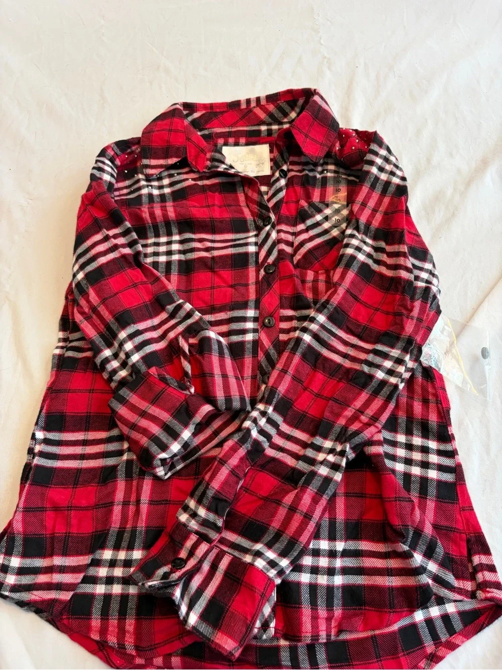 Justice Red and Black Plaid Long Sleeve Button-Up Sizes 10 NWT